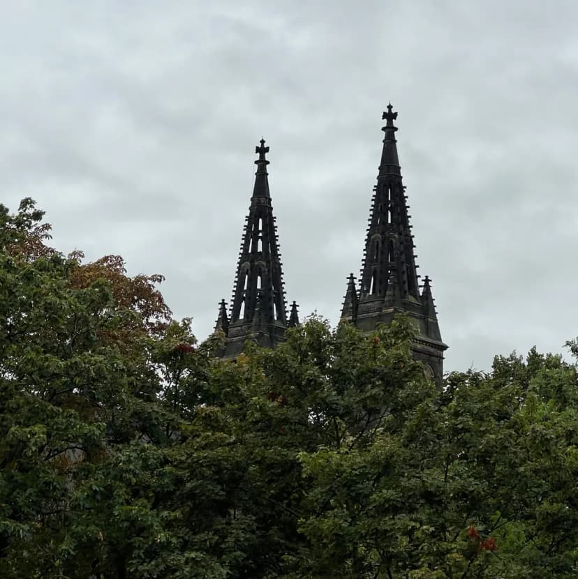 Inside Vyšehrad park with historical buildings
