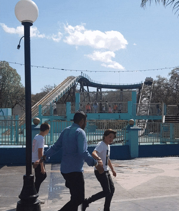 The sheer spray from the flume ride gives you an idea of the scale.